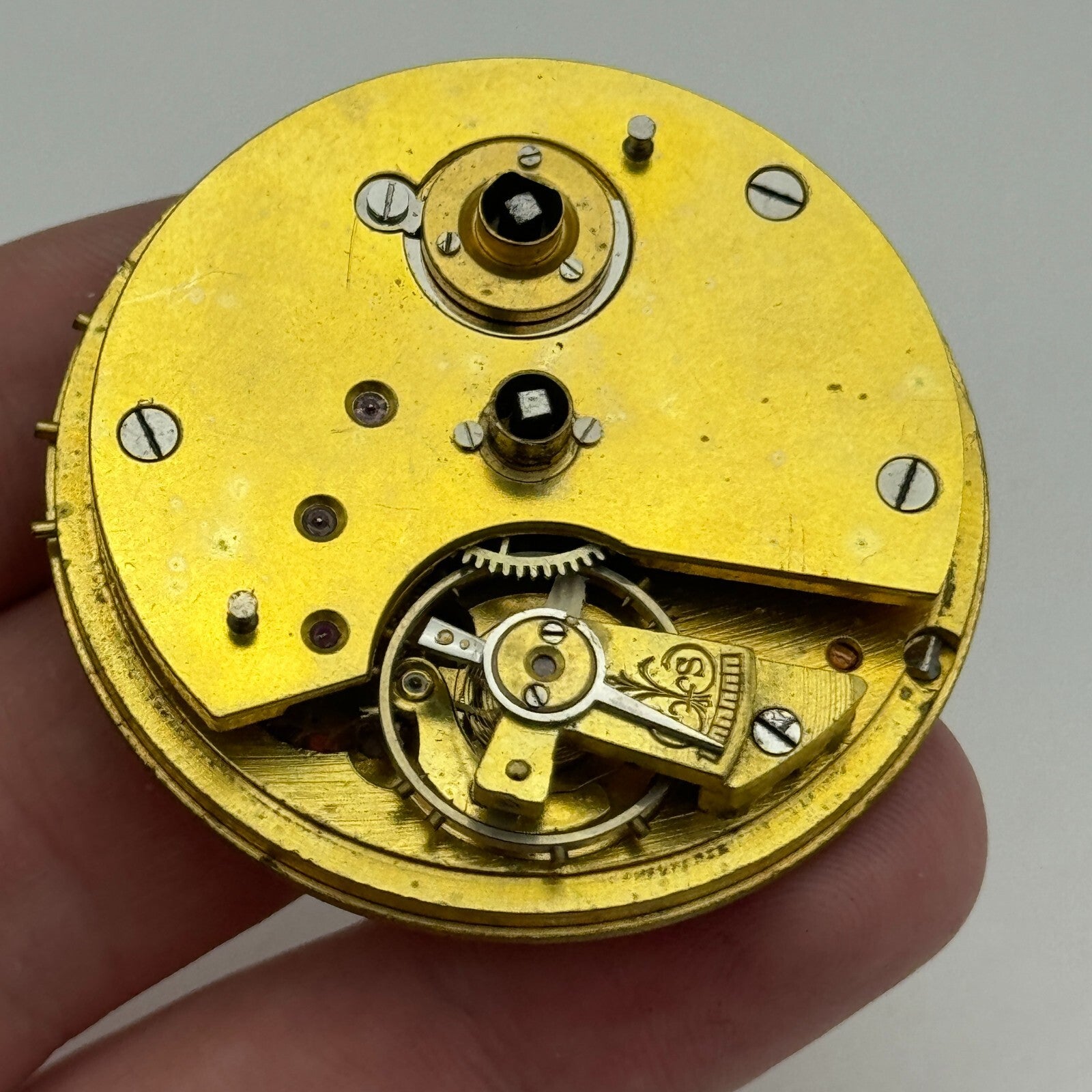 46.4mm Antique H Stone Leeds Balance Ok Key Wound Pocket Watch Movement PARTS