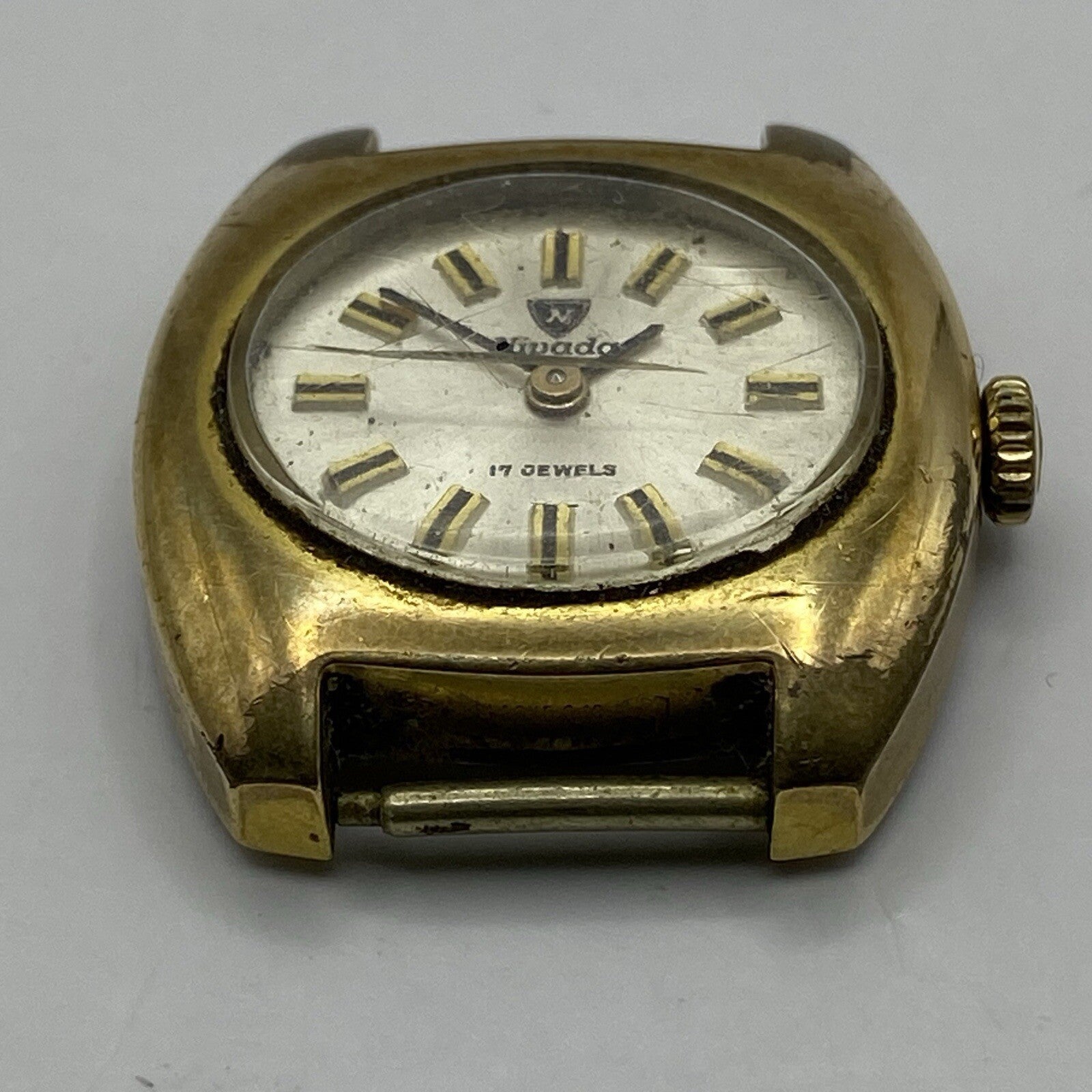 24mm Ladies Manual Wind Nivada Gold Plated Watch Head RUNS FOR PARTS TO RESTORE