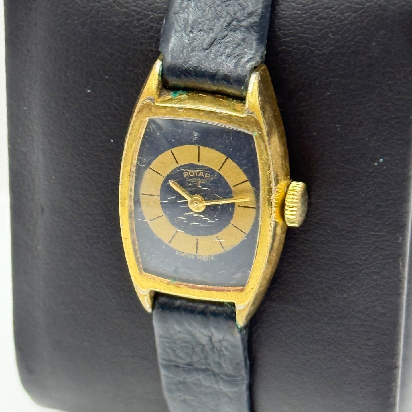 17mm Vintage Rotary Blue Bullseye Dial Swiss Manual Wind Watch PARTS / REPAIR