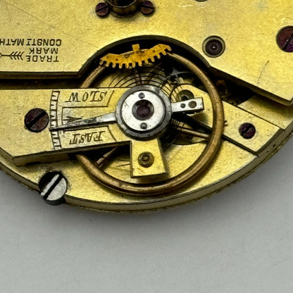 40.5mm Antique Trade Mark Consti Mathey Key Wound Pocket Watch Movement PARTS