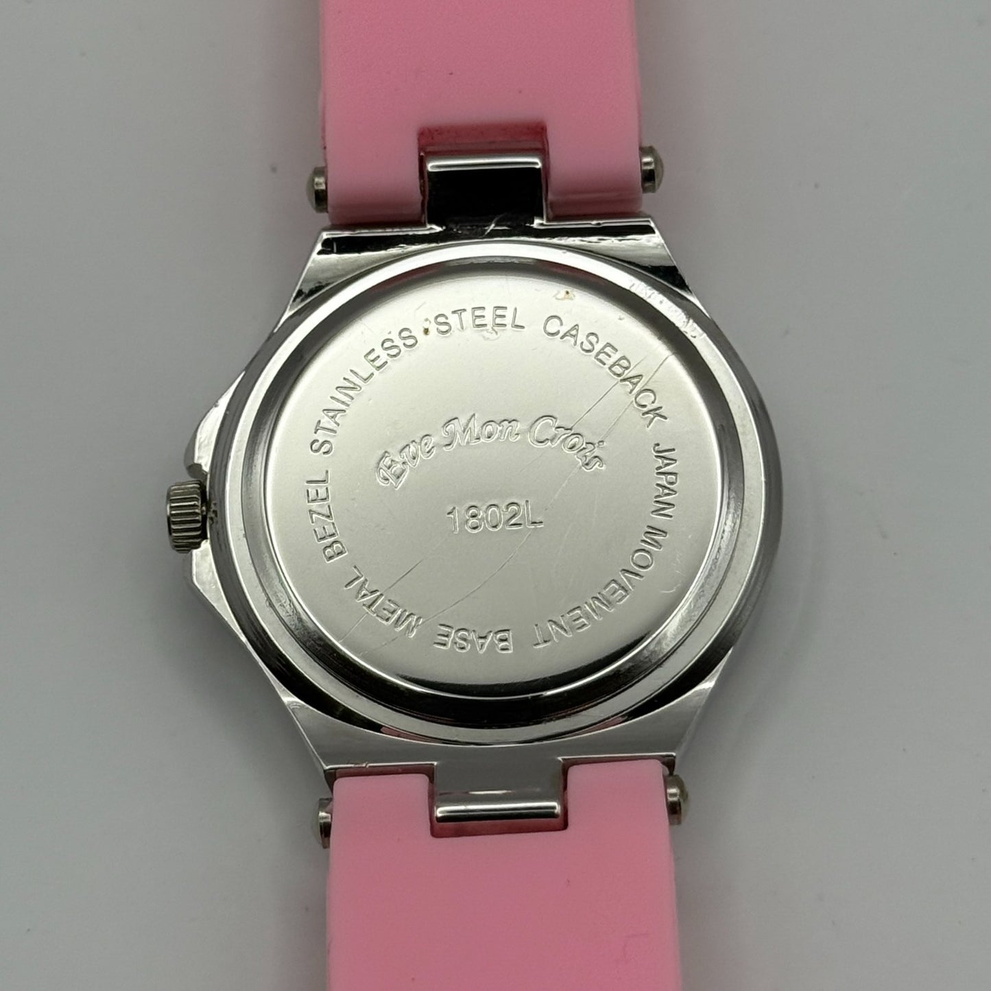 Eve Mon Crois Ladies Quartz Watch Pink Dial Crystal Accents Japan Working 36mm