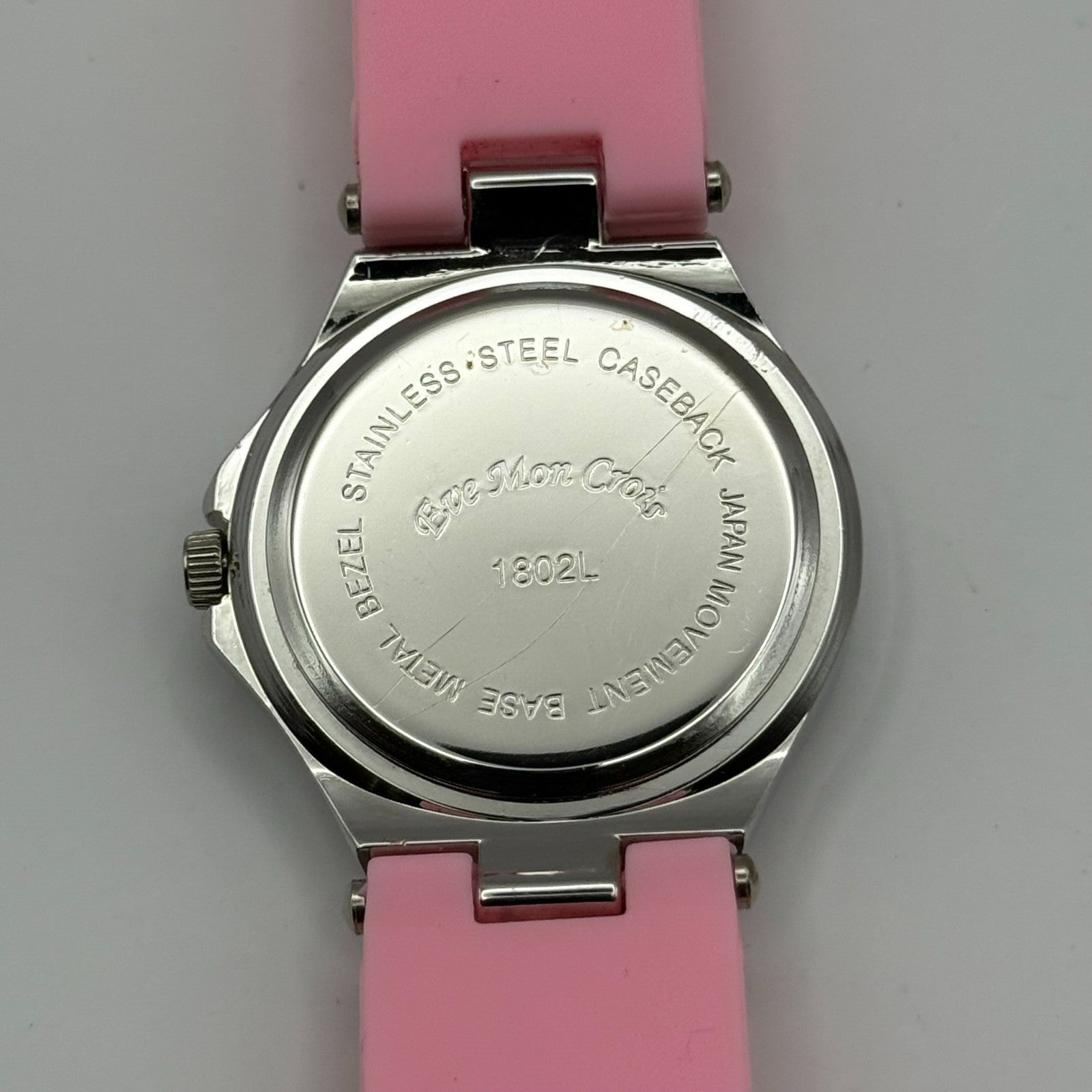 Eve Mon Crois Ladies Quartz Watch Pink Dial Crystal Accents Japan Working 36mm