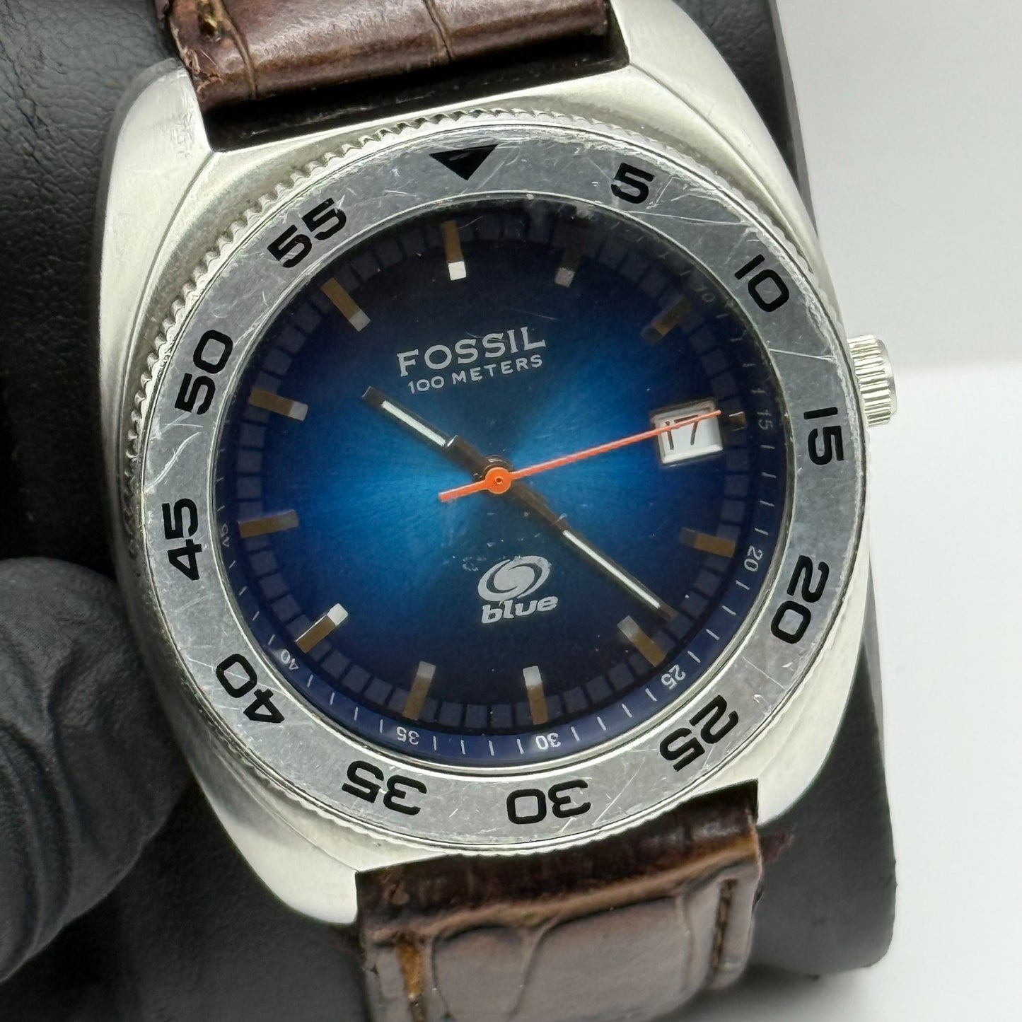 Fossil Blue 100 Meters Men’s Watch Quartz AM-3680 Date Dial Steel Working 38mm