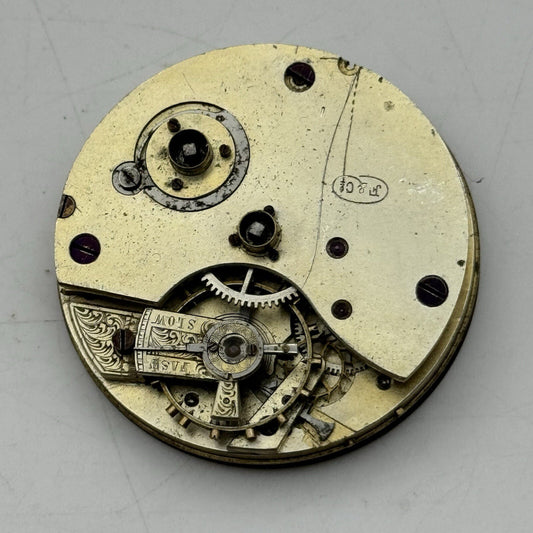40.8mm Unidentified F & Co Porcelain Dial Pocket Watch Movement FOR PARTS