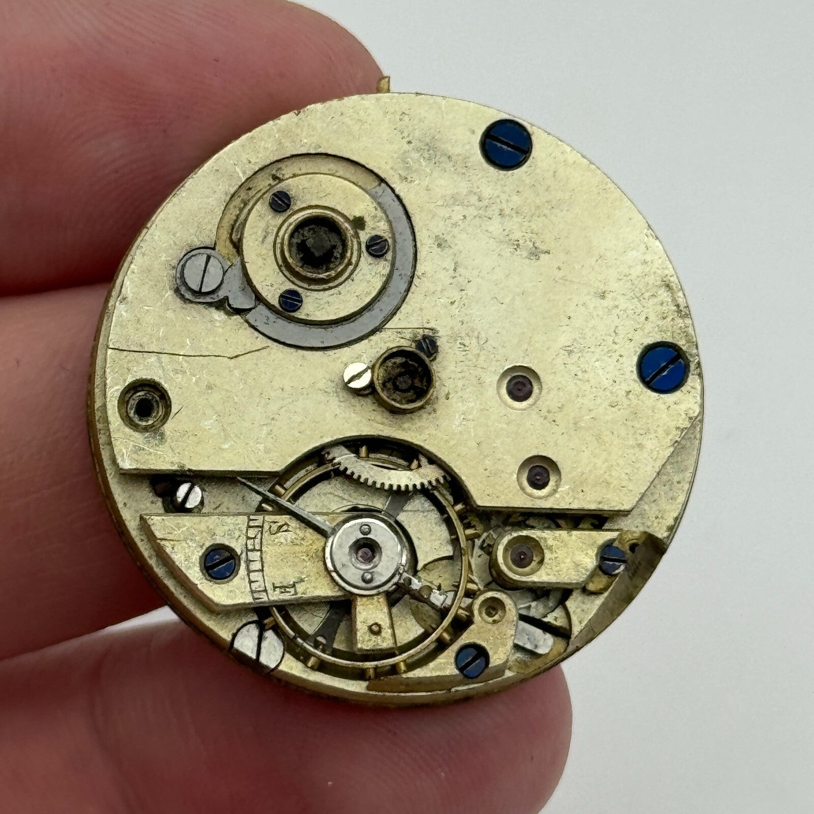 33.7mm Antique Unidentified Key Wound Pocket Watch Movement Dial PARTS REPAIR