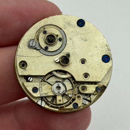 33.7mm Antique Unidentified Key Wound Pocket Watch Movement Dial PARTS REPAIR