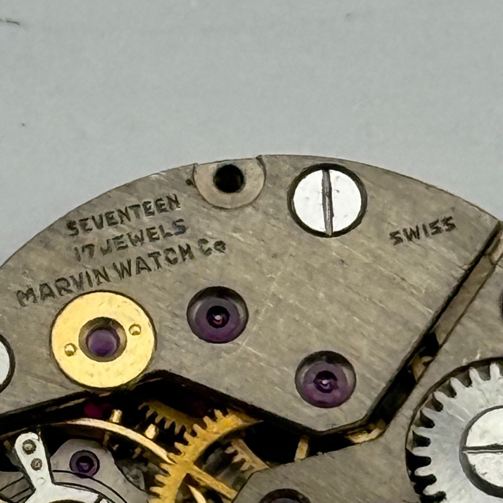 Marvin 17 Jewels Non Magnetic Watch Movement Manual Wind Vintage Parts 23.2mm