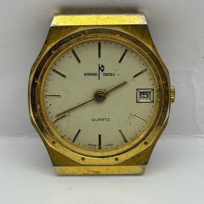 EB 870.111 Grand Swiss Quartz Watch Gold Tone Date 33mm UNTESTED PARTS REPAIR