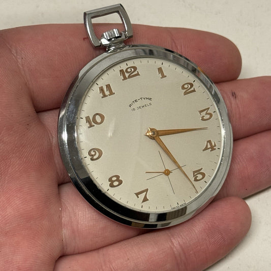 49mm Vintage NEW OLD STOCK Rite - Tyme Open Face Subdial Pocket Watch TO SERVICE