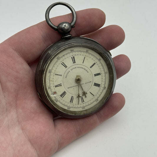 60mm Sterling Silver Patent Lever Chronograph Greenwich Time Keeper TO RESTORE