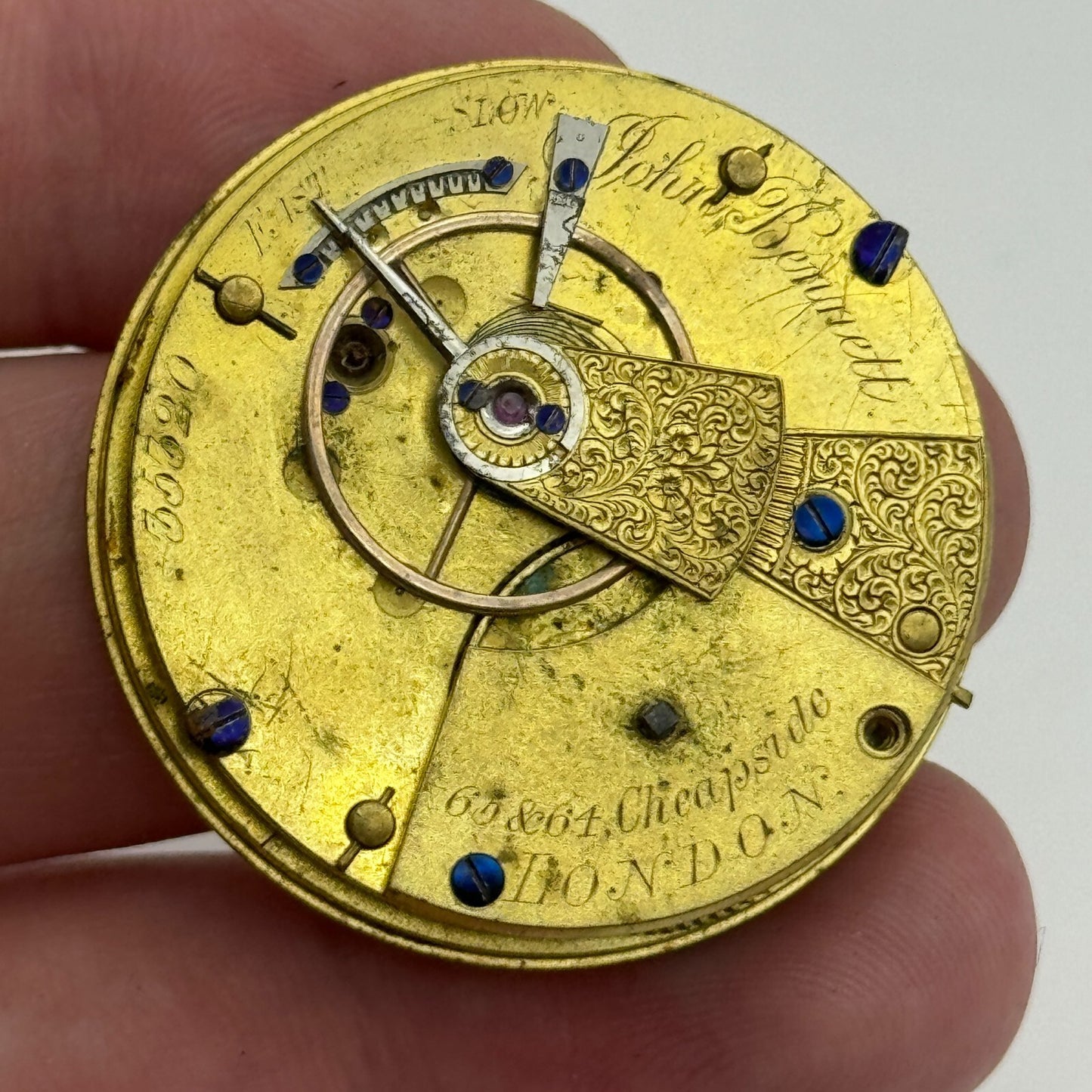 36mm John Bennett Cheapside London Antique Key Wound Pocket Watch Movement PARTS