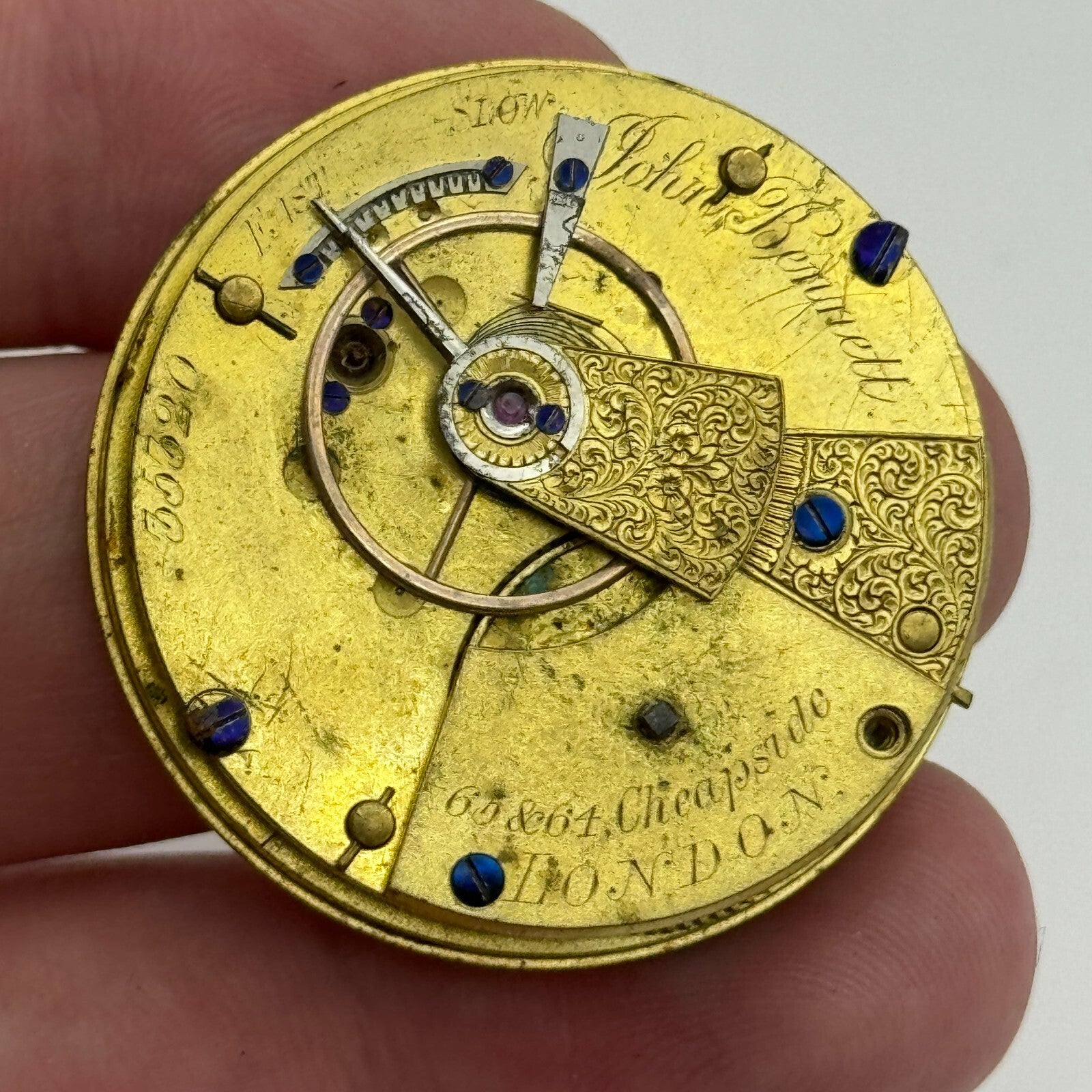 36mm John Bennett Cheapside London Antique Key Wound Pocket Watch Movement PARTS