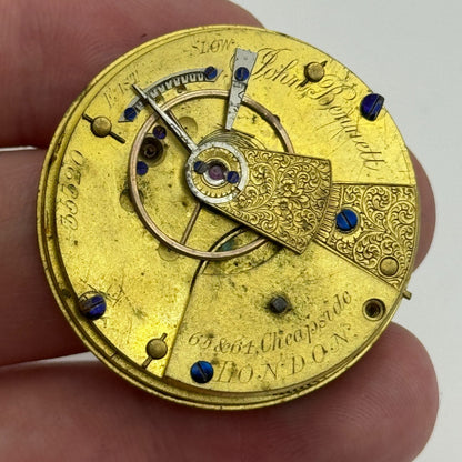 36mm John Bennett Cheapside London Antique Key Wound Pocket Watch Movement PARTS