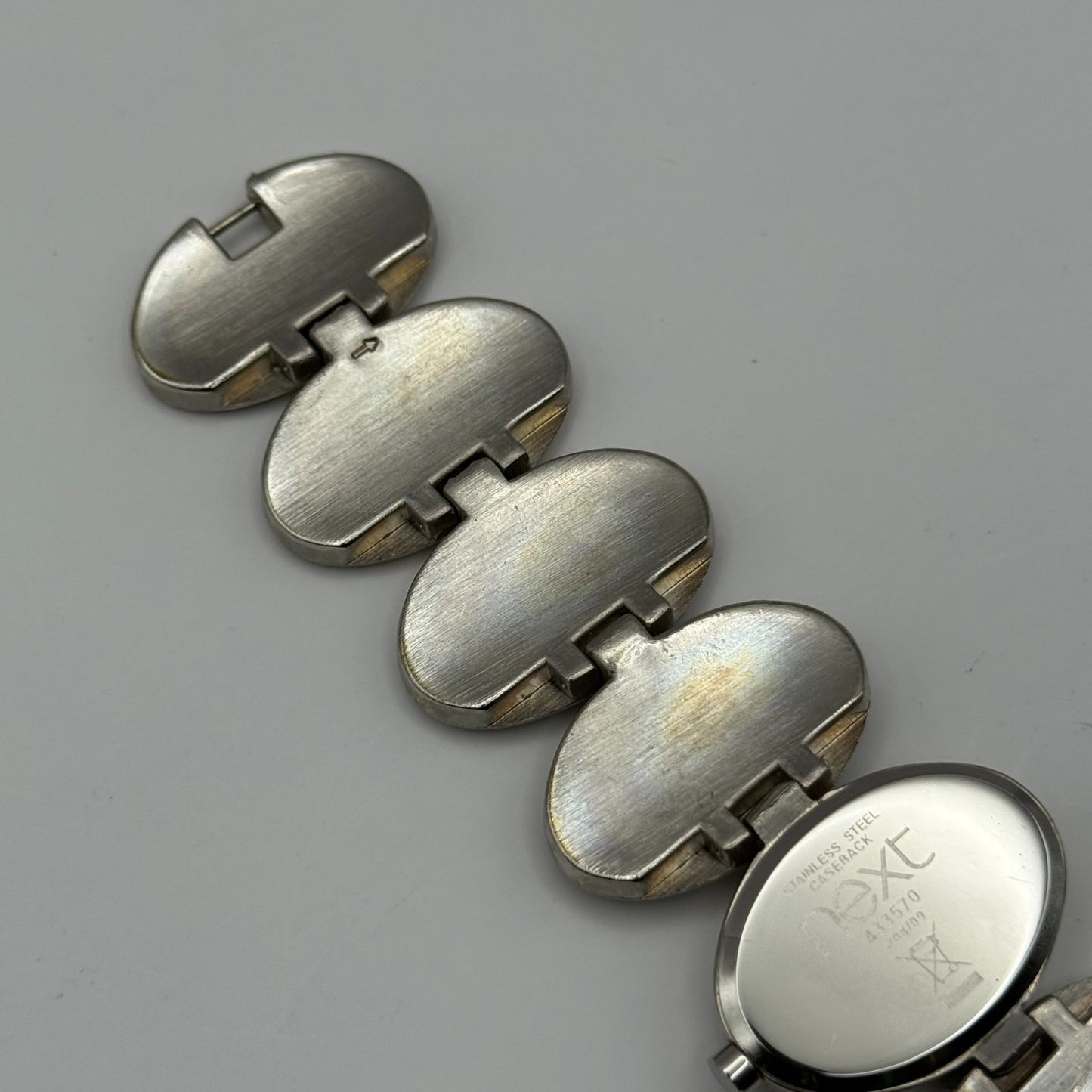 Next Ladies Quartz Watch Black Silver Tone Oval Bracelet Working 30mm 6 Inches