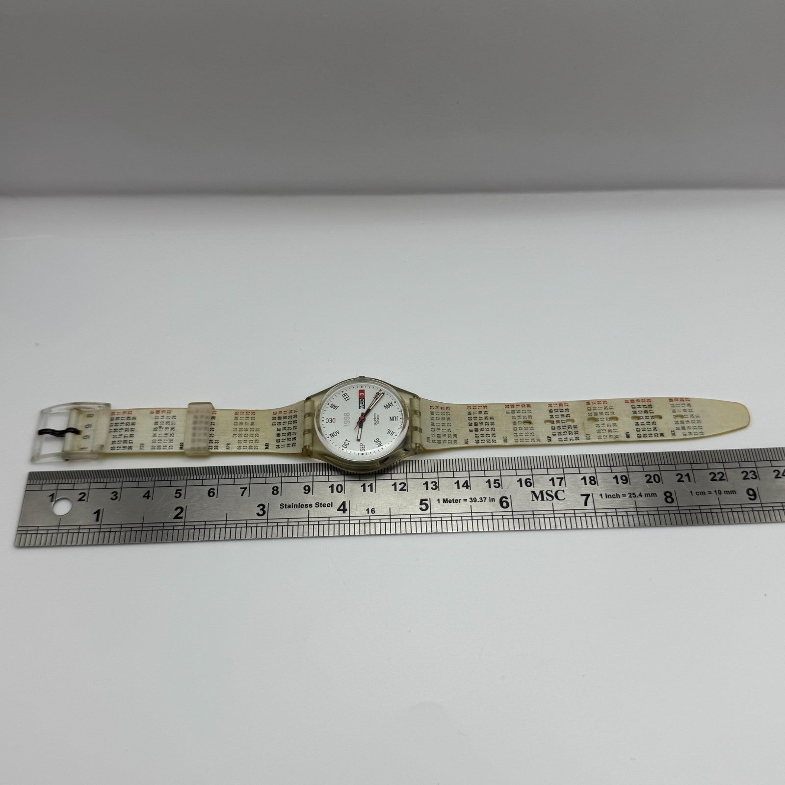 1998 Swatch Calendarium GK726 Quartz Watch Date White Dial Swiss + Box 33mm
