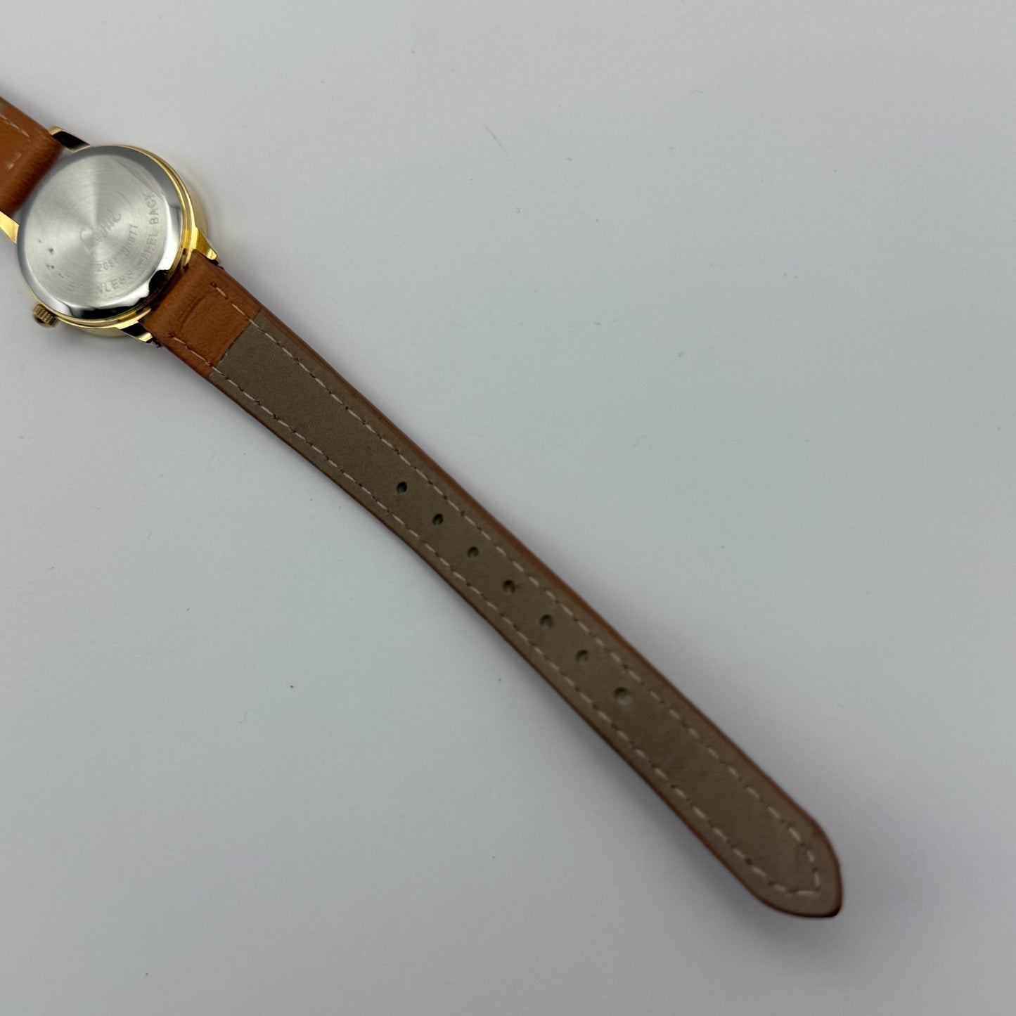 Limit Ladies Quartz Watch White Dial Gold Tone Case Brown Strap Working 25mm