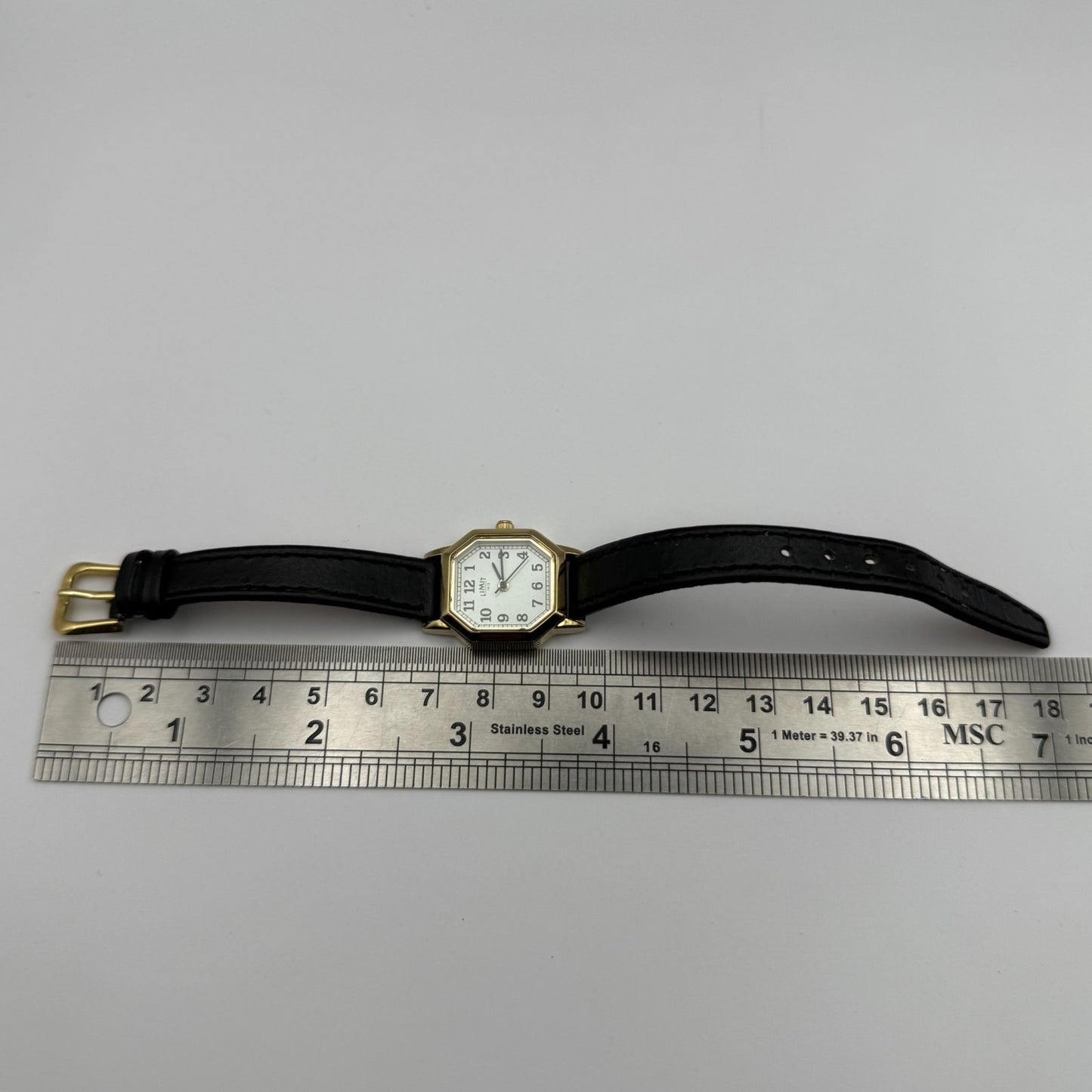 Limit 1912 Ladies Quartz Watch White Dial Black Leather Strap Working 22mm