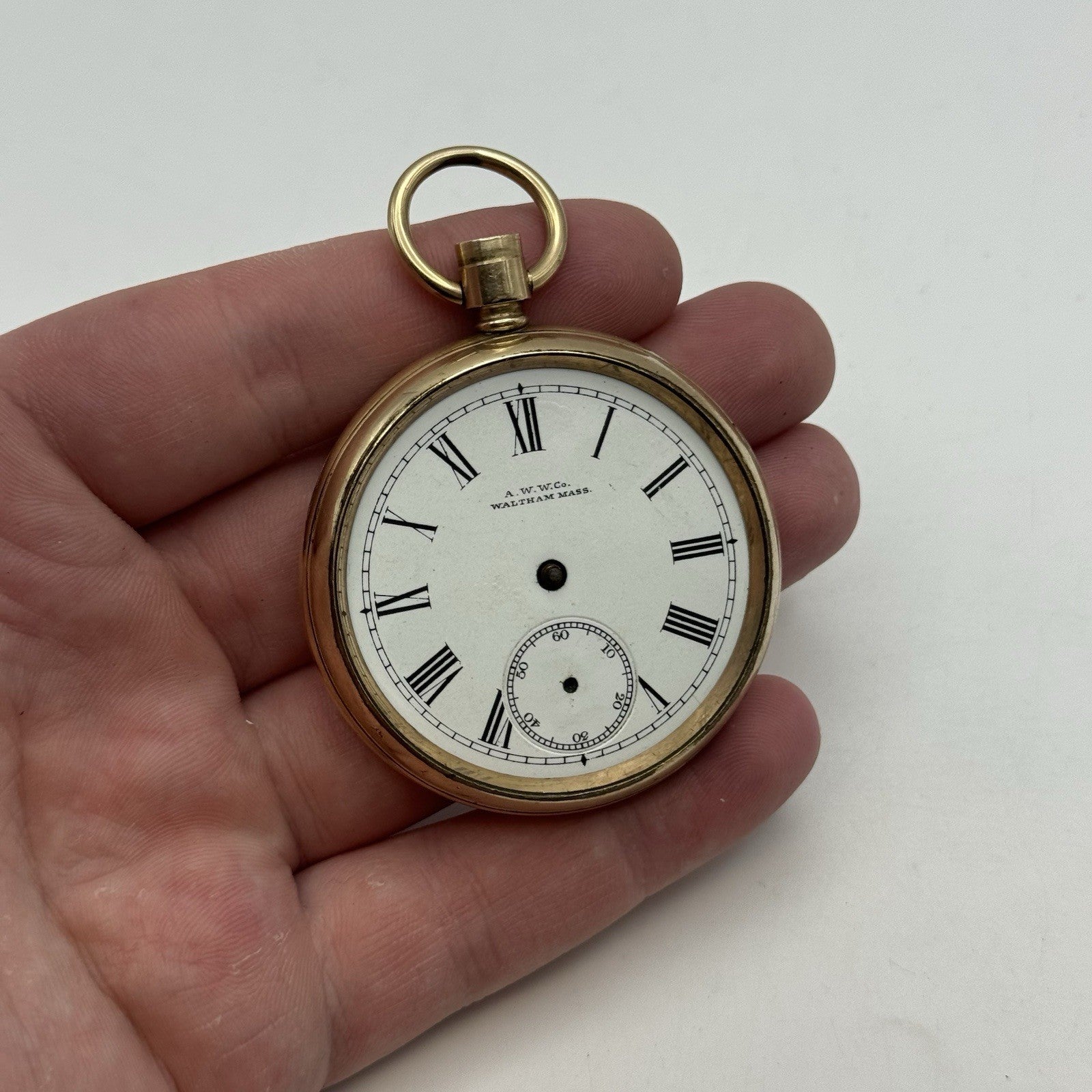 16S Waltham Bond St Model 1888 10ct Gold Plate Open Face Pocket Watch TO RESTORE