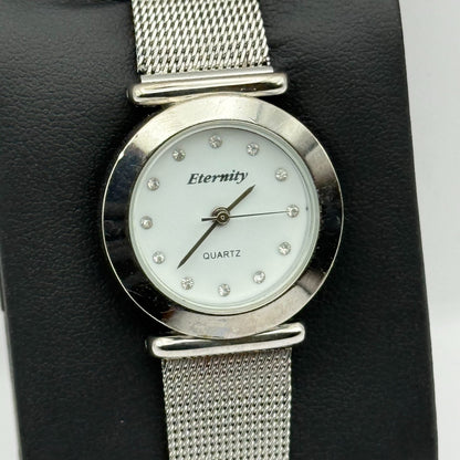 Enternity Ladies Quartz Watch Crystal Markers Silver Tone Mesh Band Working 25mm