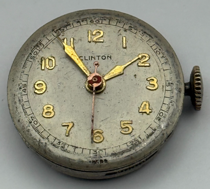 Clinton Sweep Seconds Watch Movement Running Manual Wind Vintage Parts 19.7mm