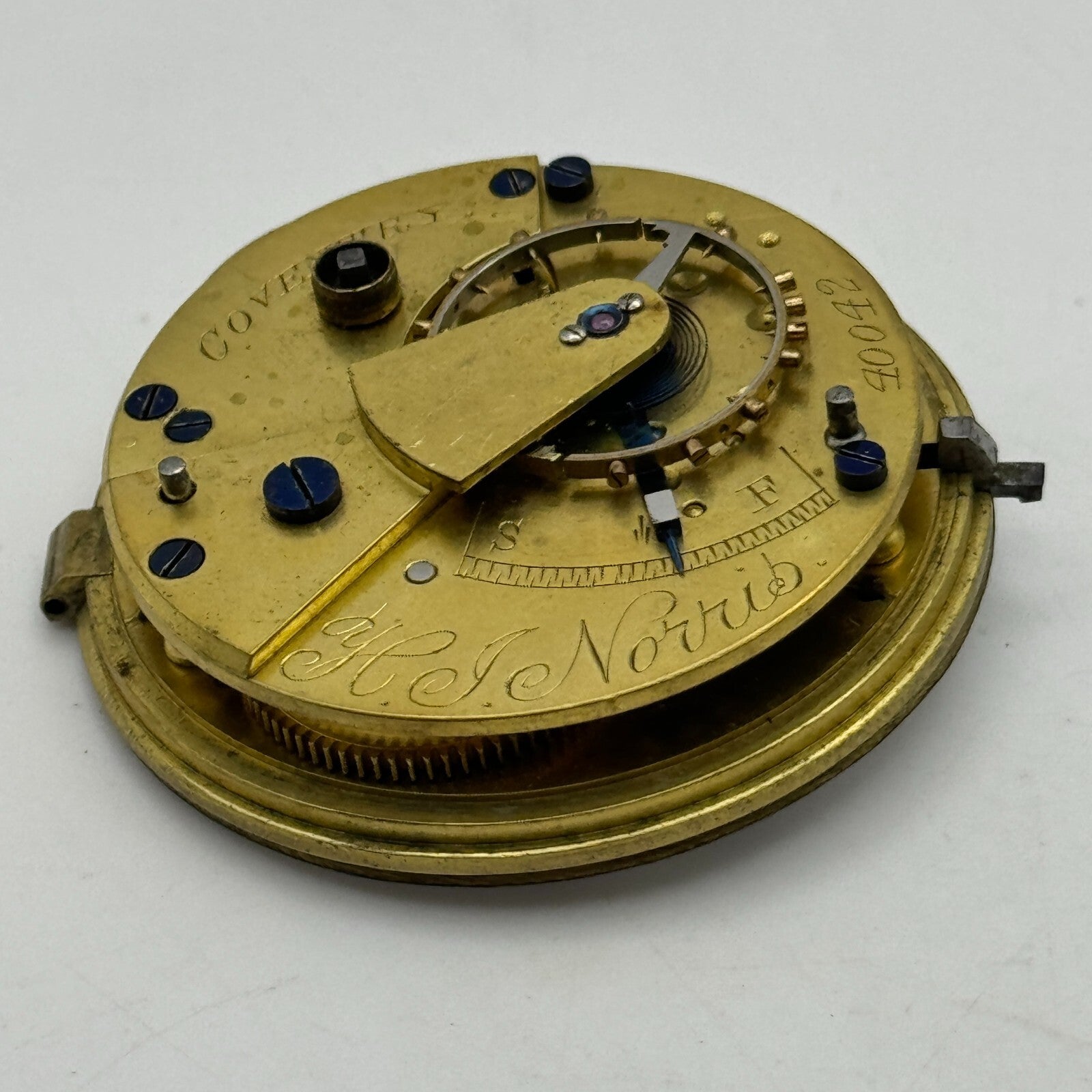 44.6mm Antique H J Norris Coventry Balance Intact Pocket Watch Movement PARTS
