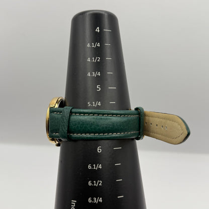 Falcon Ladies Quartz Watch Gold Tone Case Green Leather Strap Working 30mm