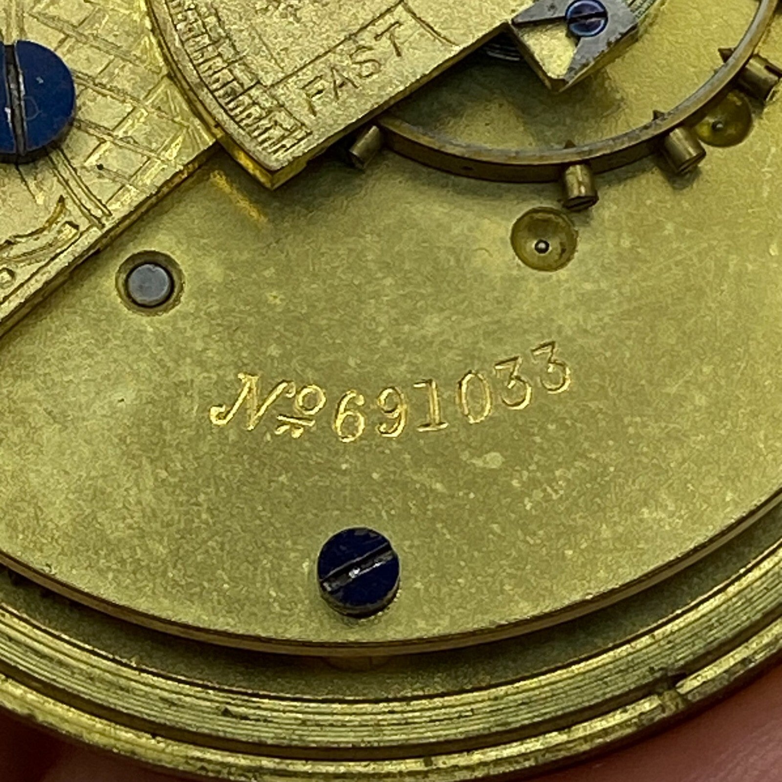 44.6mm Antique Key Wound Reversing Pinion Pocket Watch Movement PARTS REPAIR