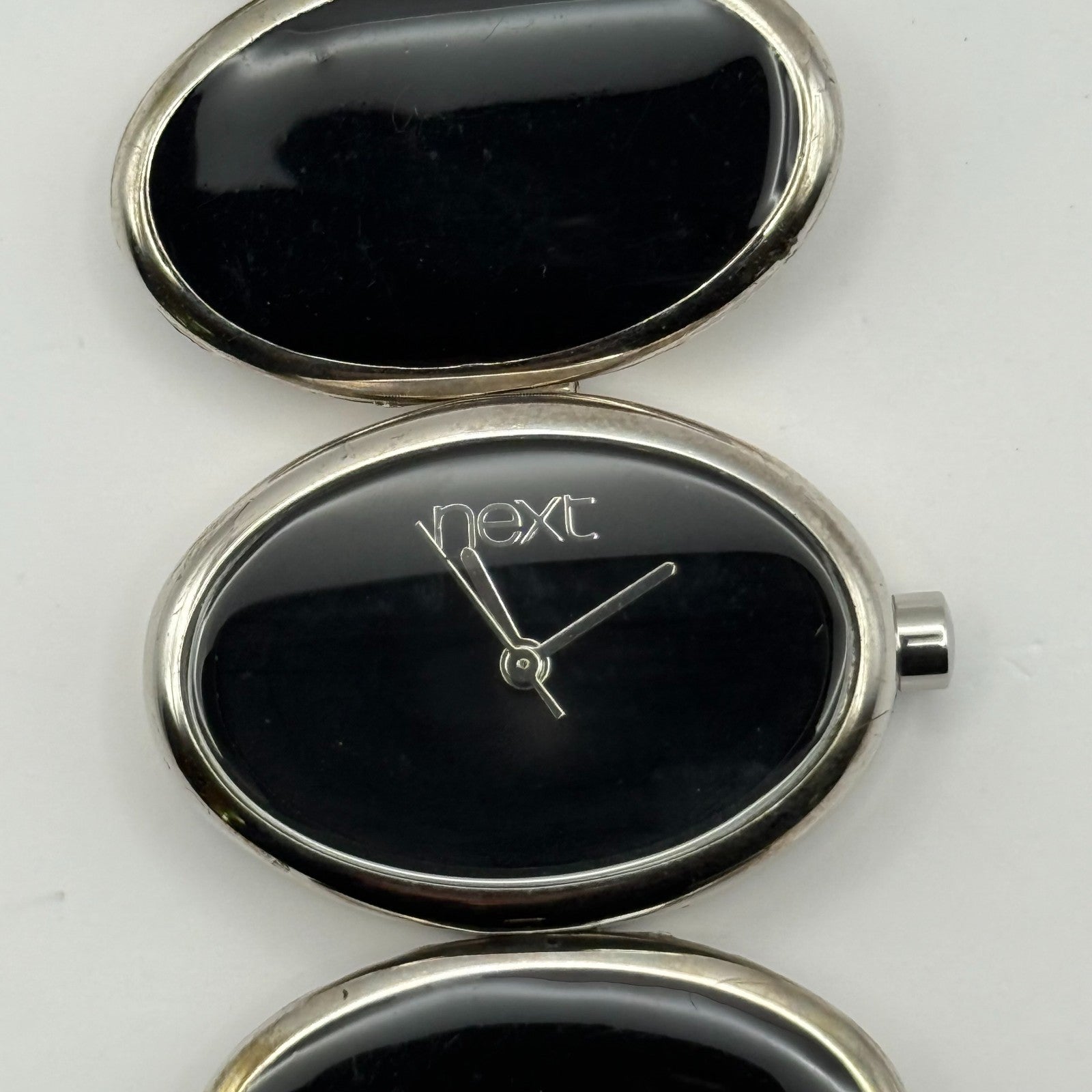 Next Ladies Quartz Watch Black Silver Tone Oval Bracelet Working 30mm 6 Inches