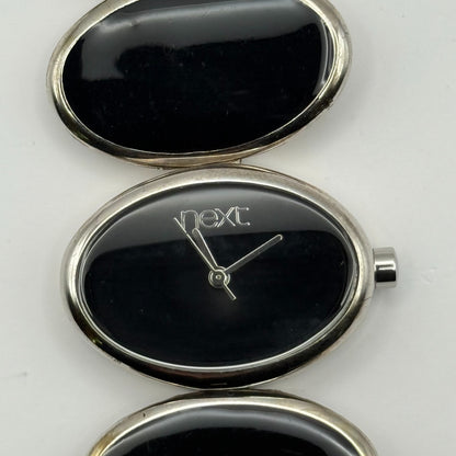 Next Ladies Quartz Watch Black Silver Tone Oval Bracelet Working 30mm 6 Inches