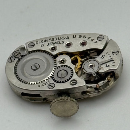 Elgin De Luxe Grade 533 Model 2 1947 Vintage Watch Movement 21/0s Parts Repair