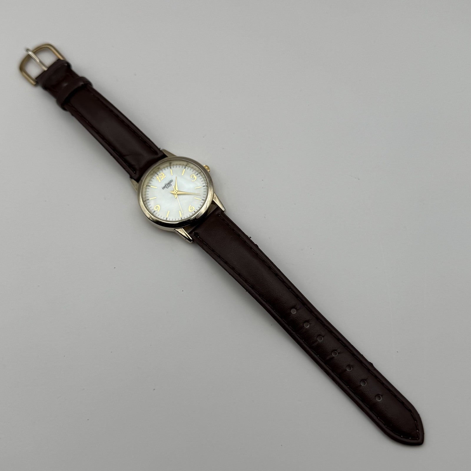 Infinite Ladies Quartz Watch Mother of Pearl Dial Brown Strap Japan Working 31mm