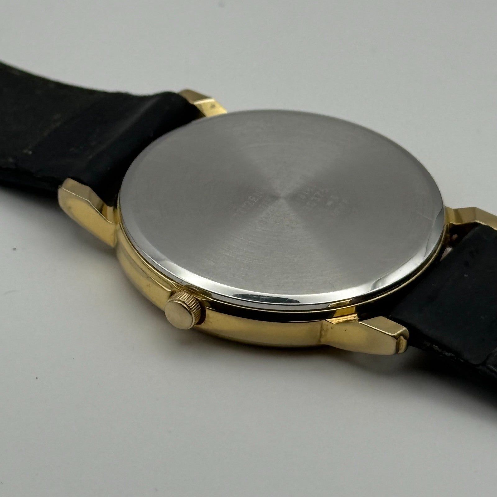 Citizen Ladies Quartz Watch Gold Tone White Dial Black Strap Japan Working 33mm