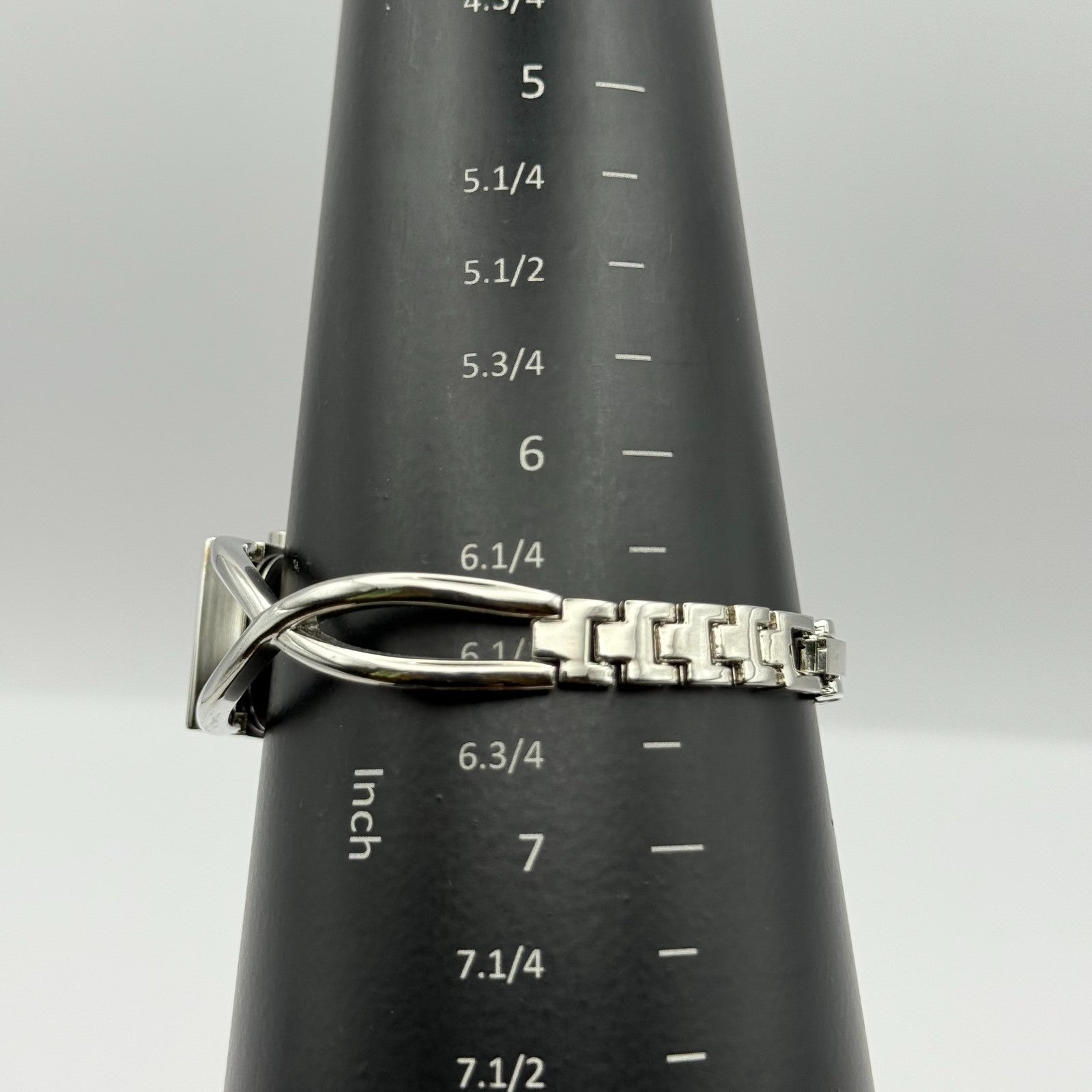 Avon Ladies Quartz Watch Black Square Dial Silver Tone Bracelet Working 19mm