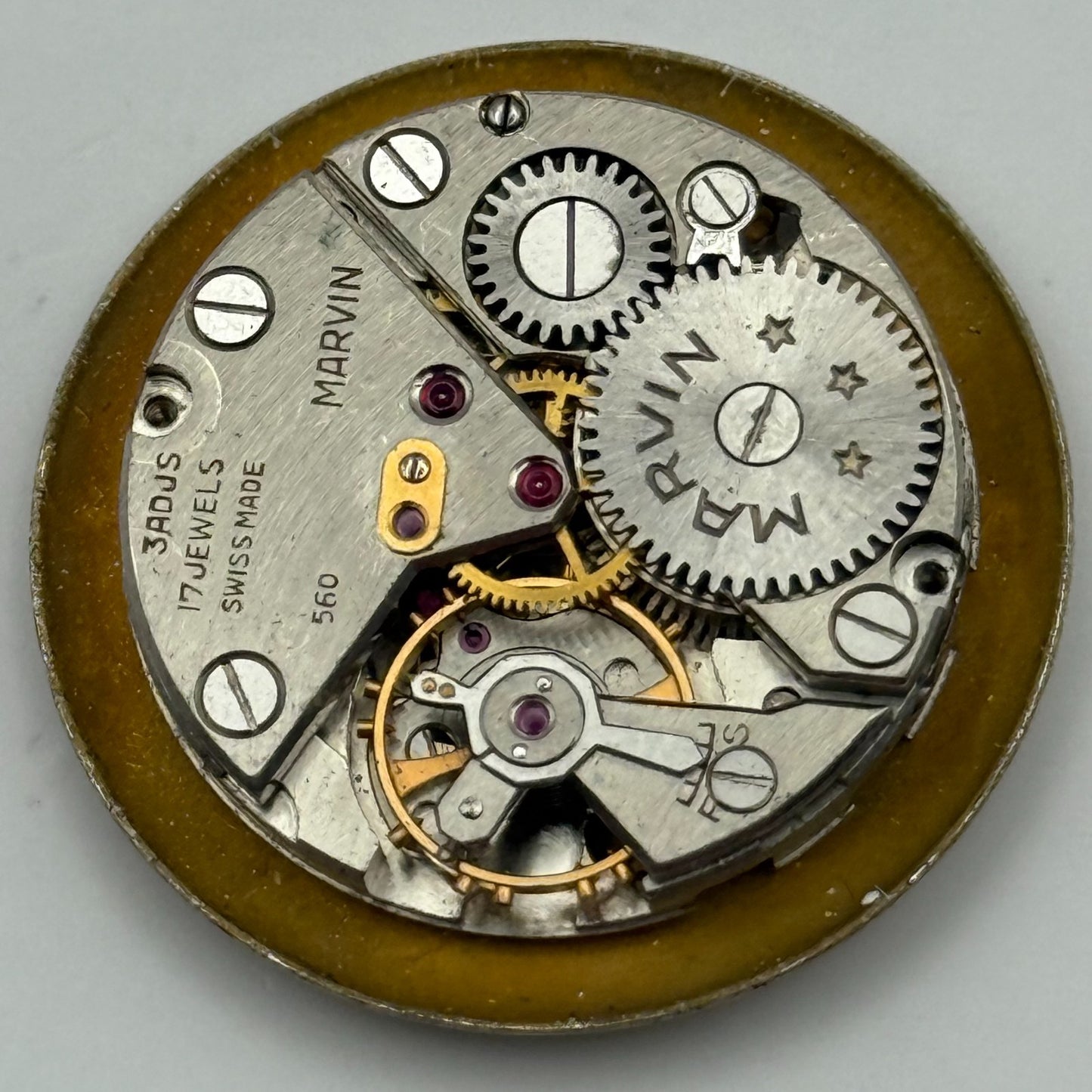 Marvin 560 Watch Movement Manual Wind Vintage Swiss 17 Jewels Parts 23.6mm