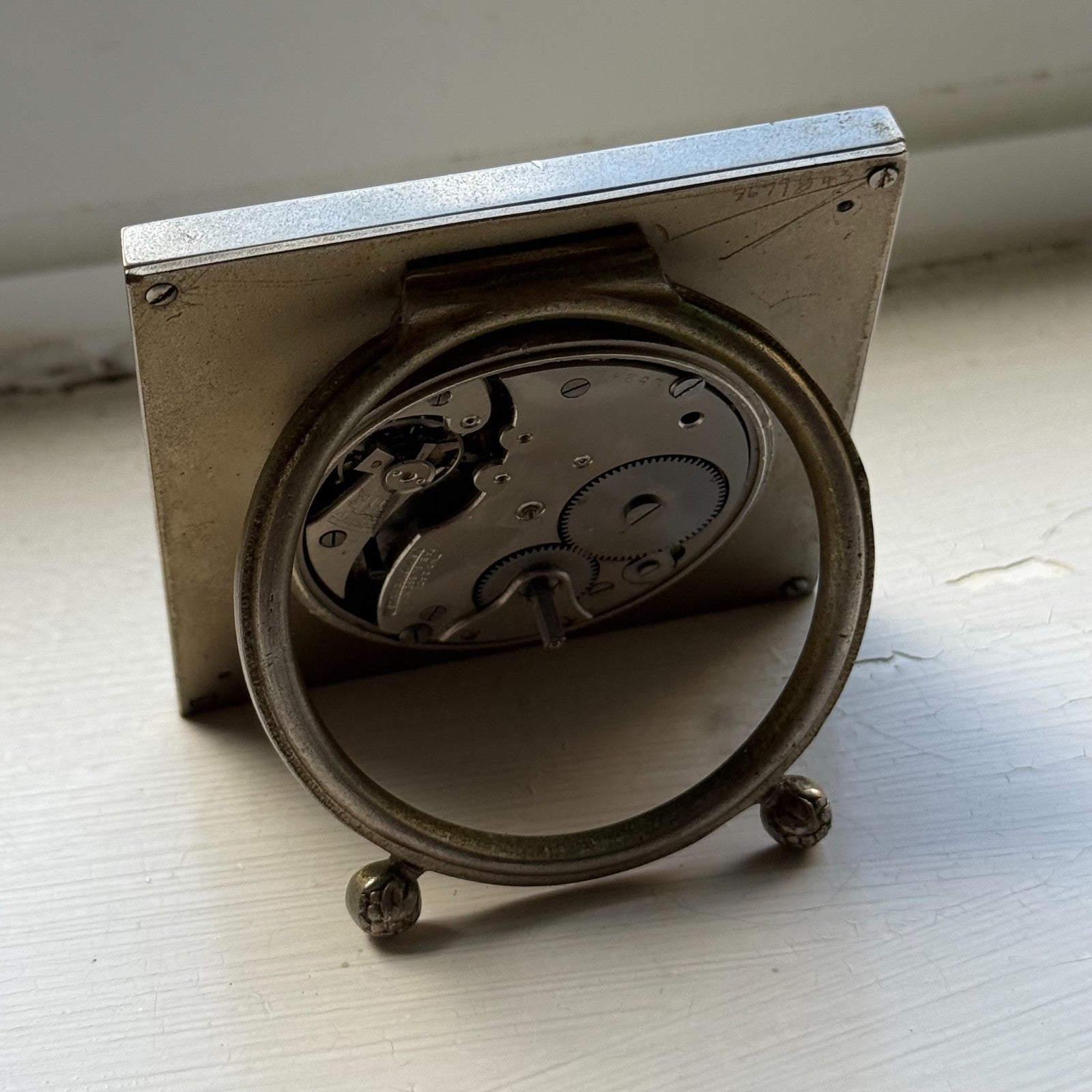 Vintage 8-Day Clock Square Unusual Metal Dore Fab Suisse 6 Jewels To Repair