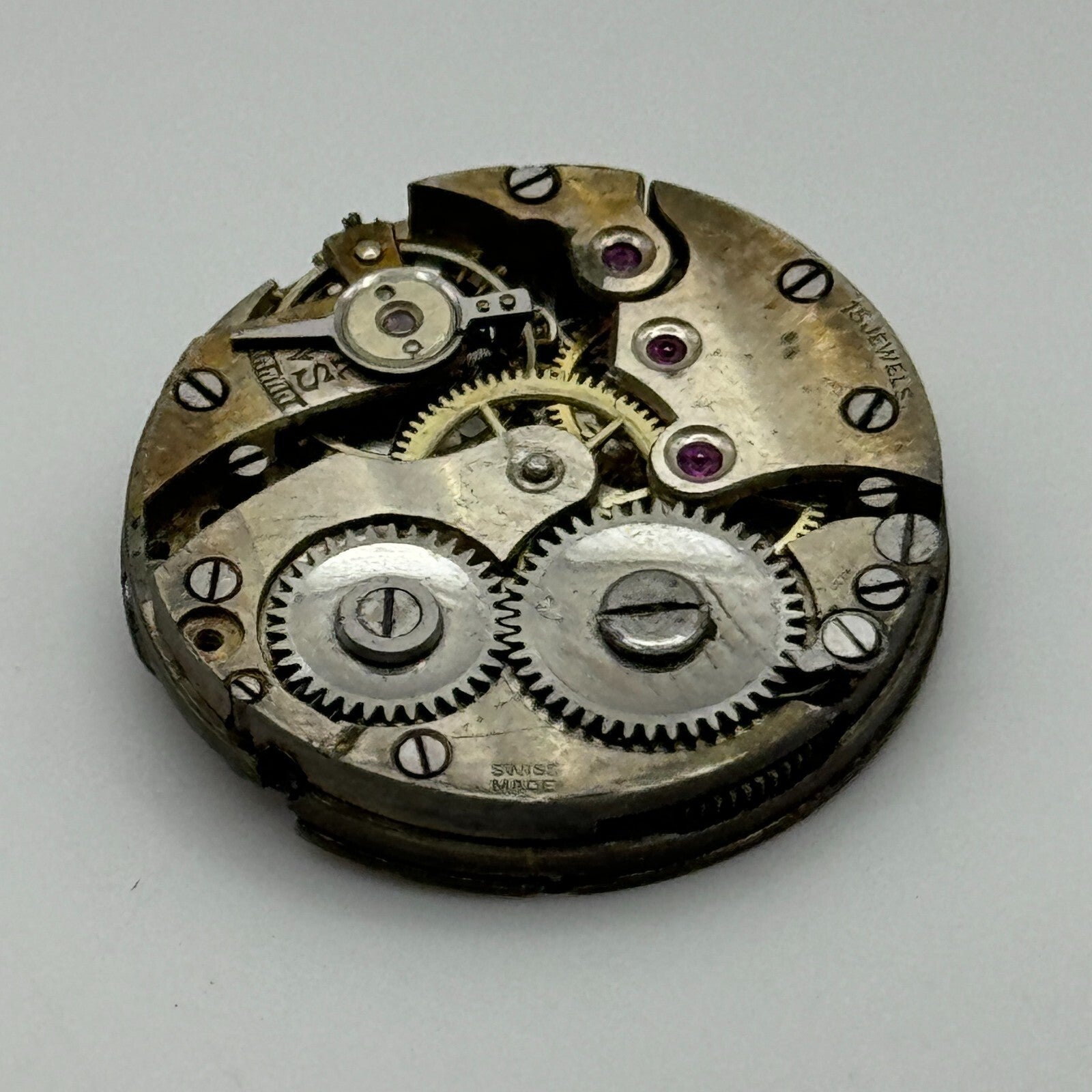 23.6mm Unidentified 15 Jewels Swiss Vintage Manual Wind Watch Movement PARTS