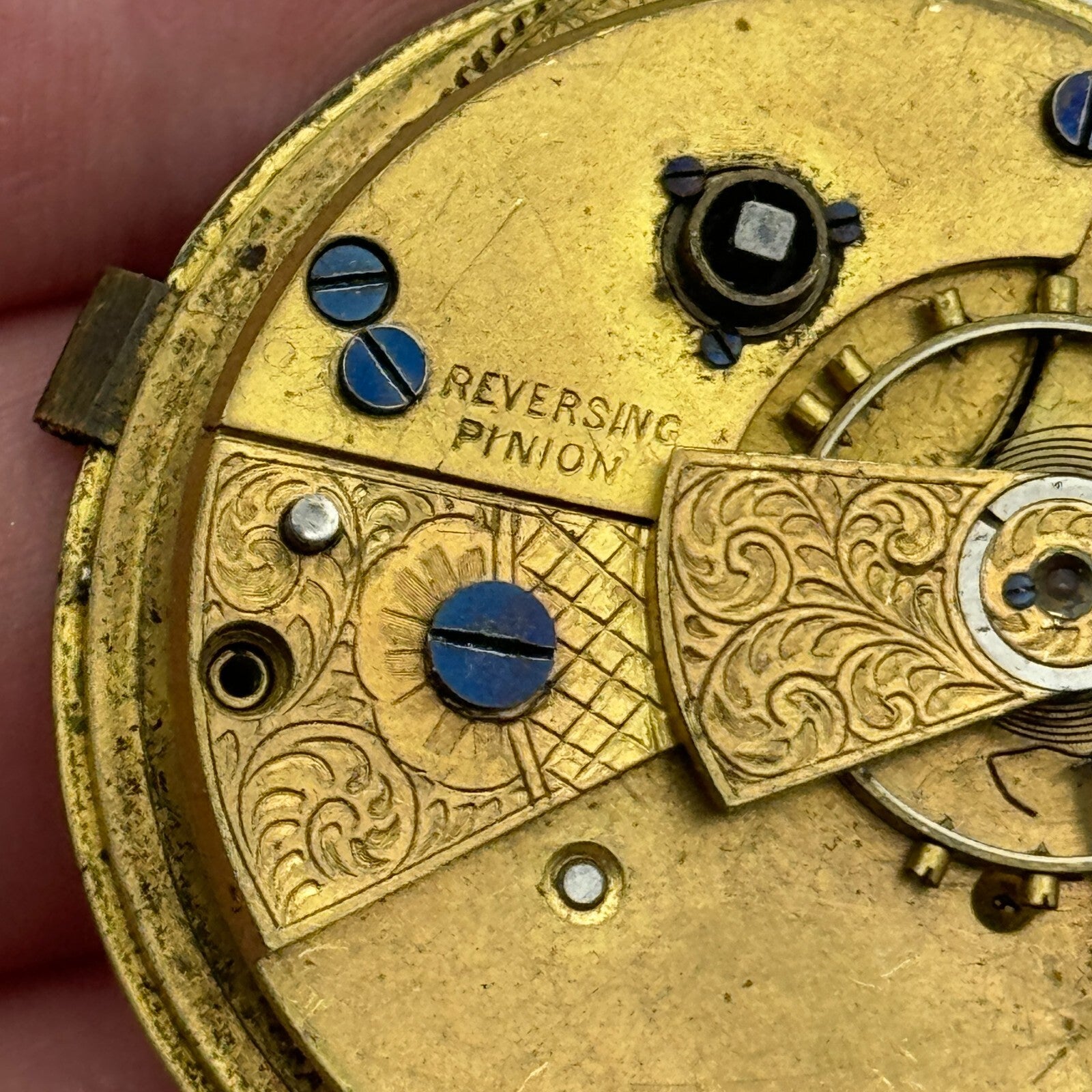 44.6mm Antique Reversing Pinion Key Wound English Pocket Watch Movement PARTS