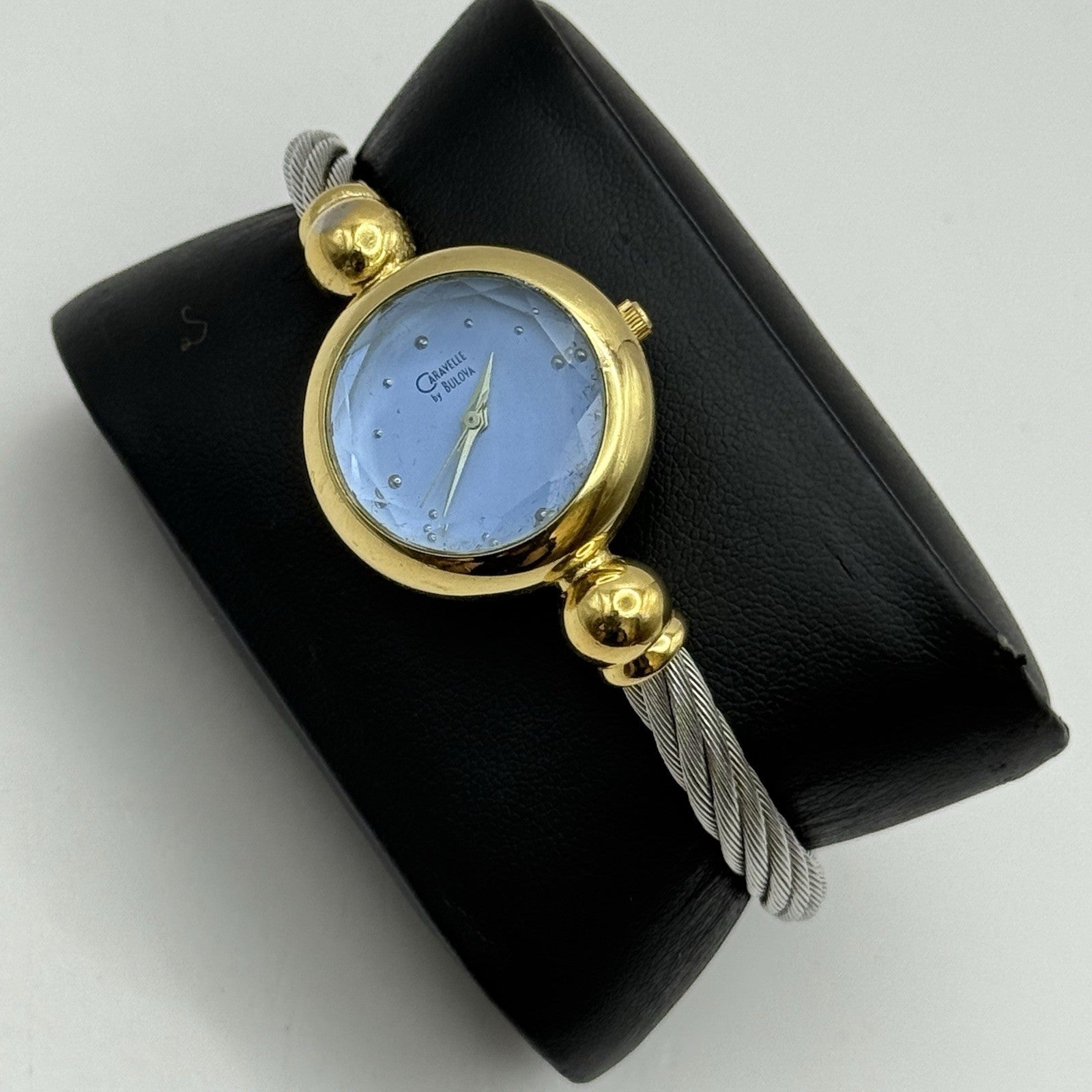 24mm Working Ladies Caravelle By Bulova Blue Dial Quartz Bangle Watch 6 Inches