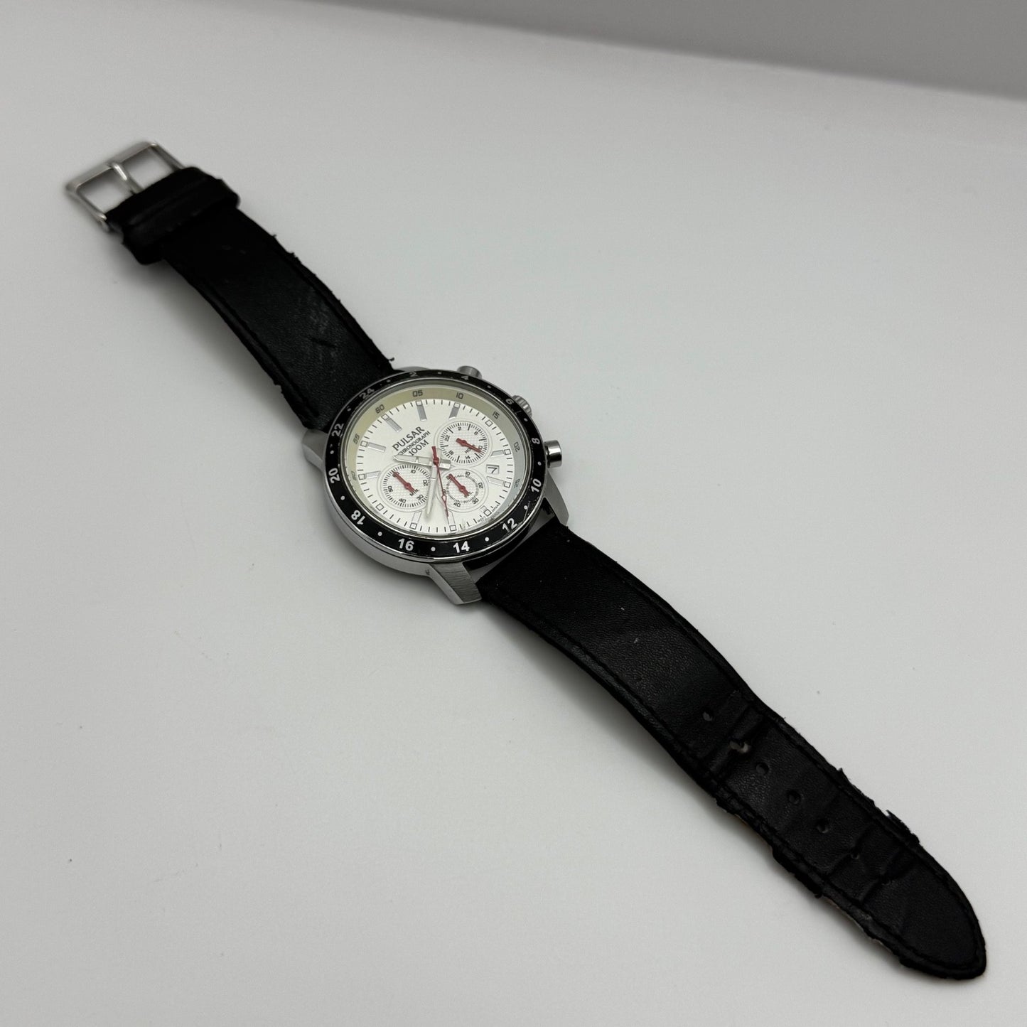 Pulsar Chronograph 100M Watch Men's Quartz VD53-X055 Working 43mm Japan Steel