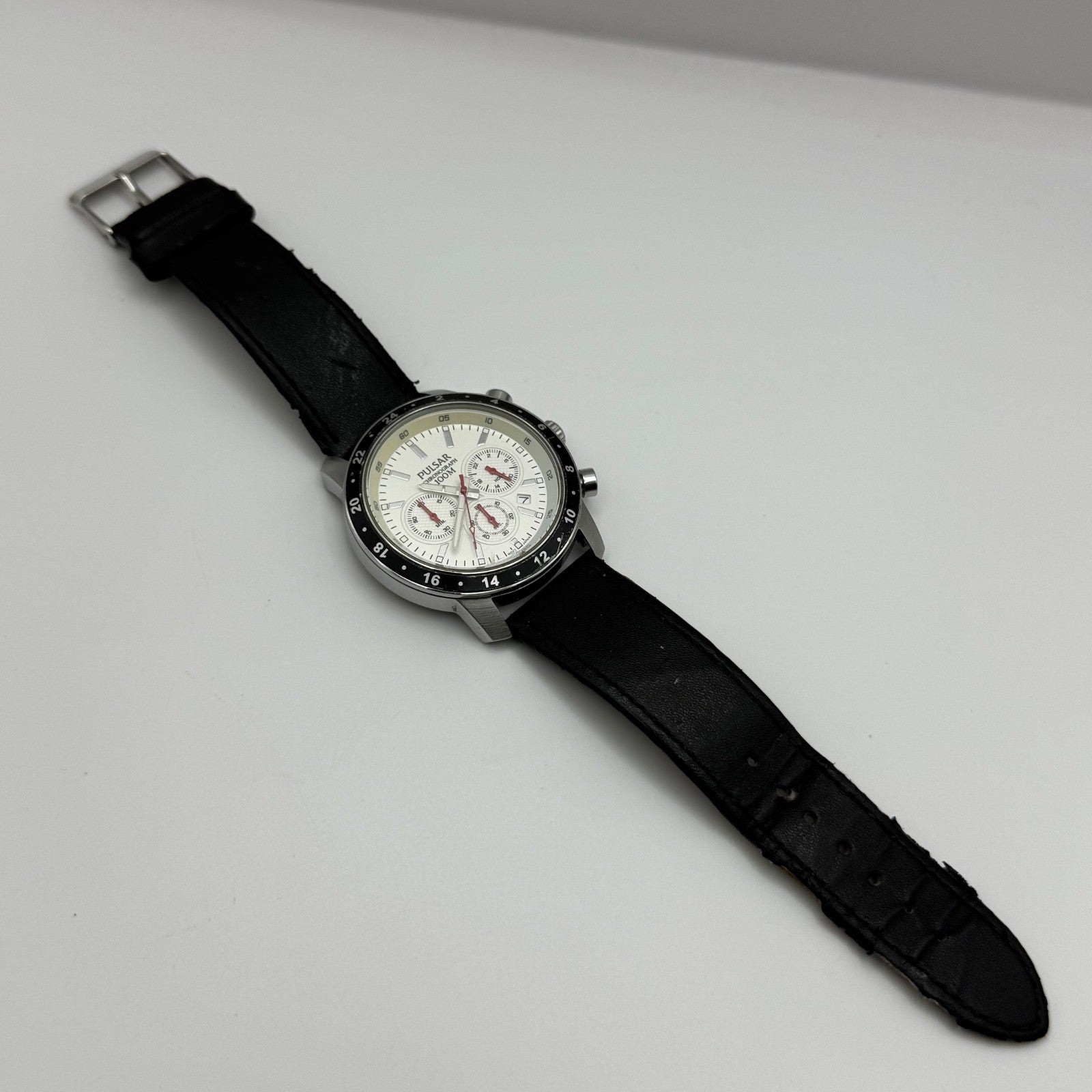 Pulsar Chronograph 100M Watch Men's Quartz VD53-X055 Working 43mm Japan Steel