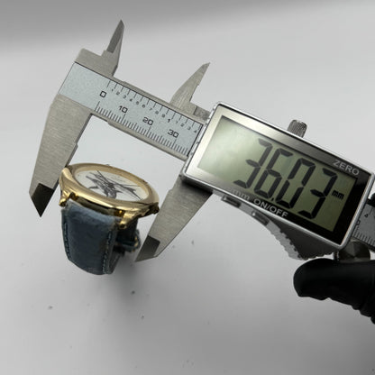 Citron Ladies Quartz Watch Dolphin Dial Gold Tone Blue Strap Working 35mm