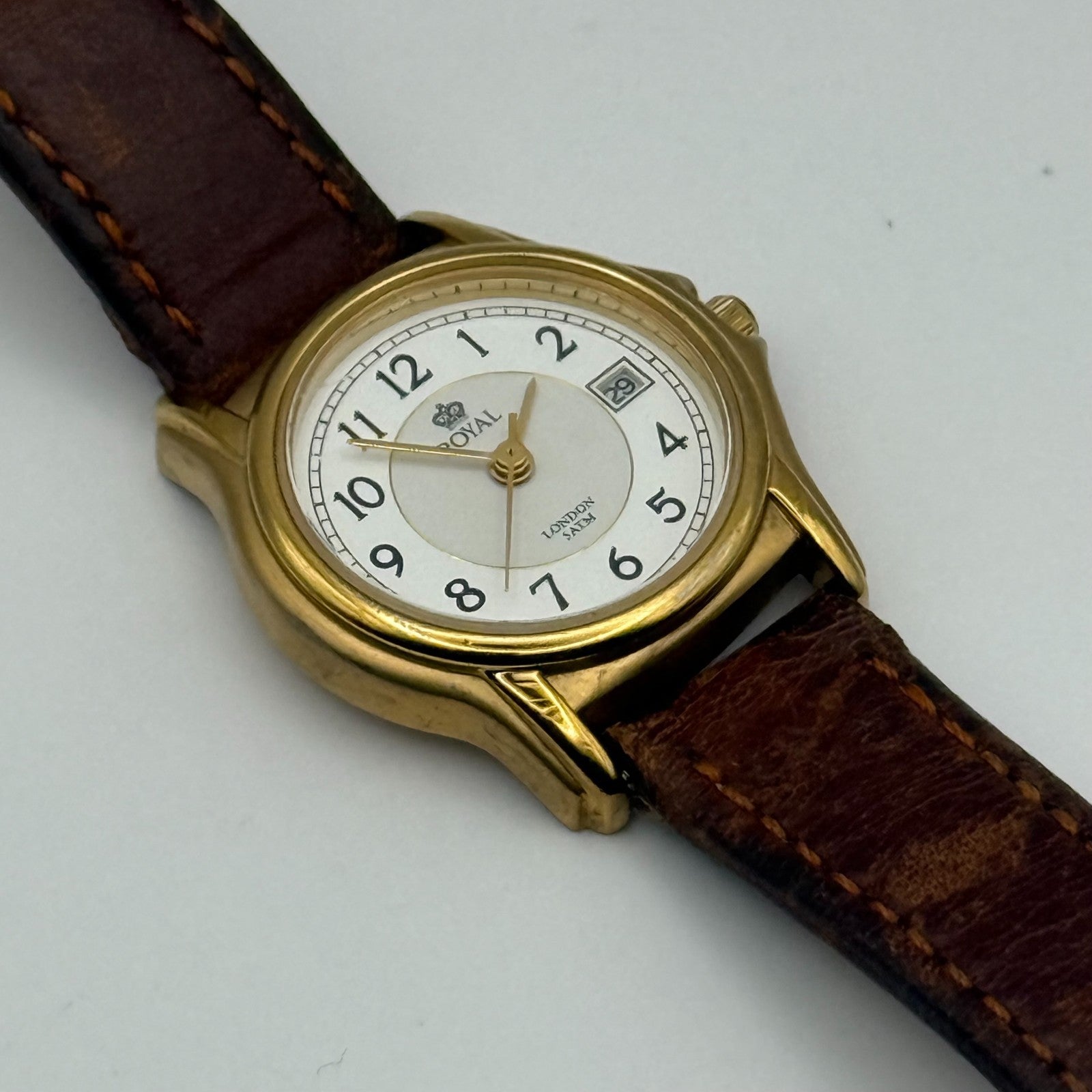 Royal London Ladies Quartz Watch RL-2199 Date Dial Brown Strap Working 26mm