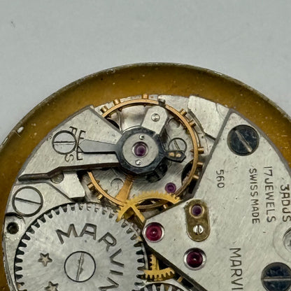 Marvin 560 Watch Movement Manual Wind Vintage Swiss 17 Jewels Parts 23.6mm