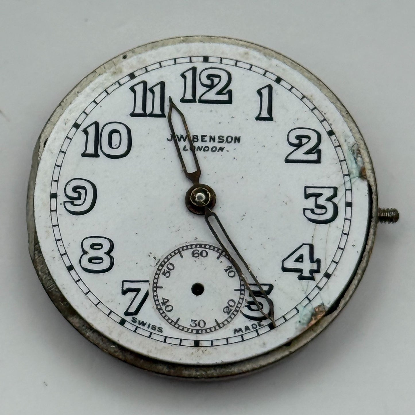 J W Benson Trench 15 Jewels Watch Movement Manual Wind Vintage Parts 27.1mm