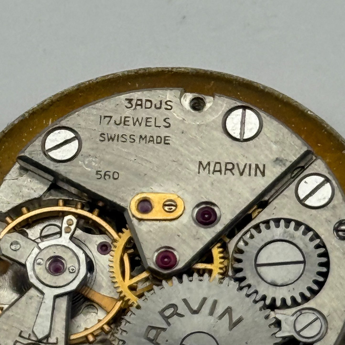 Marvin 560 Watch Movement Manual Wind Vintage Swiss 17 Jewels Parts 23.6mm