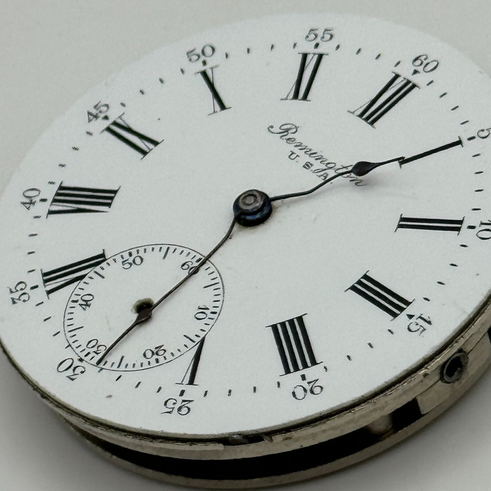 43.1mm Antique Remington USA 11 Jewels Hunter Pocket Watch Movement PARTS SPARES