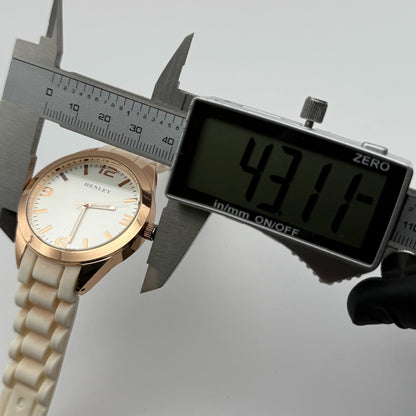 Henley Ladies Quartz Watch White Dial Rose Gold Tone Case Japan Working 40mm