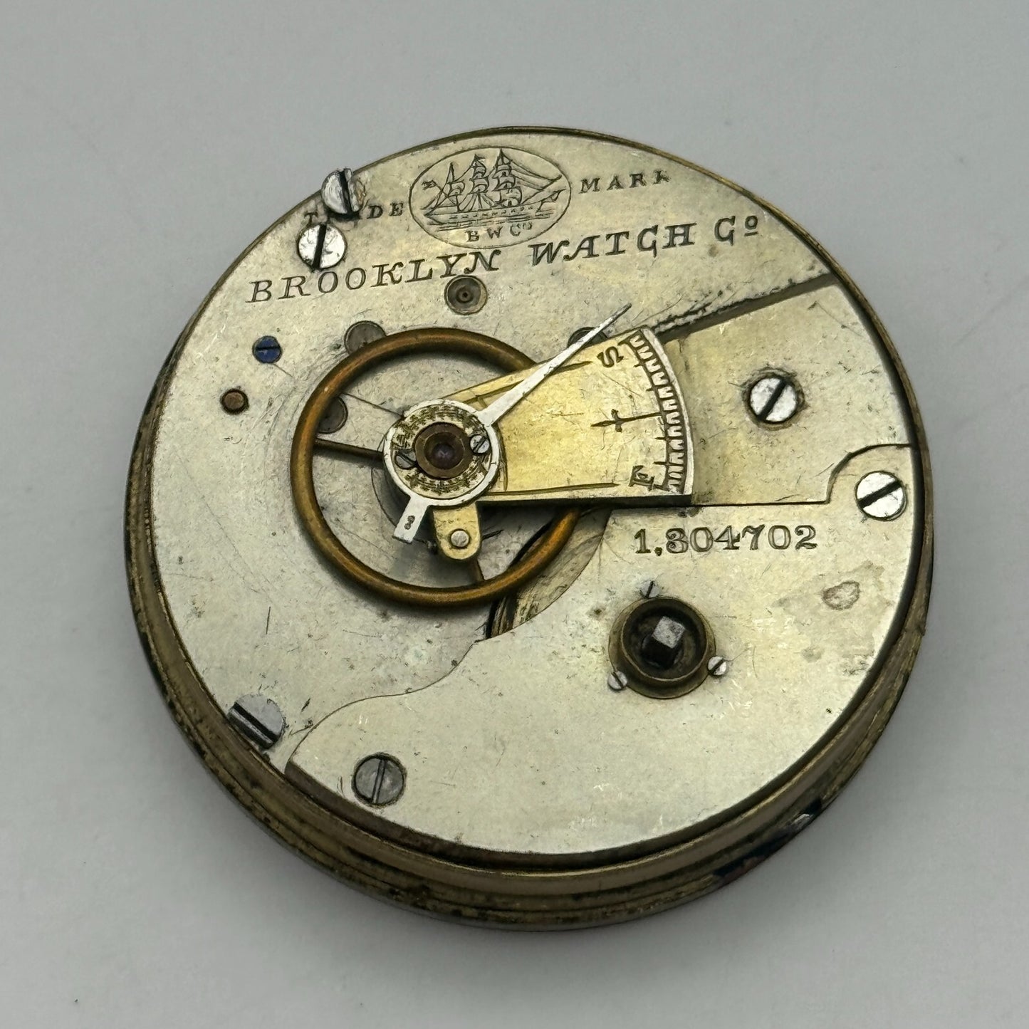 45.8mm Antique Brooklyn Watch Co BWC Key Wound Pocket Watch Movement PARTS