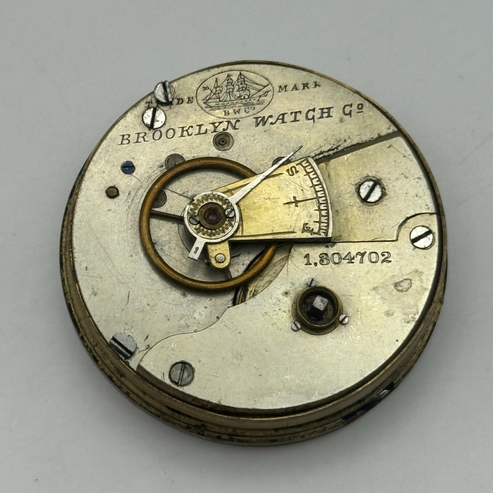 45.8mm Antique Brooklyn Watch Co BWC Key Wound Pocket Watch Movement PARTS