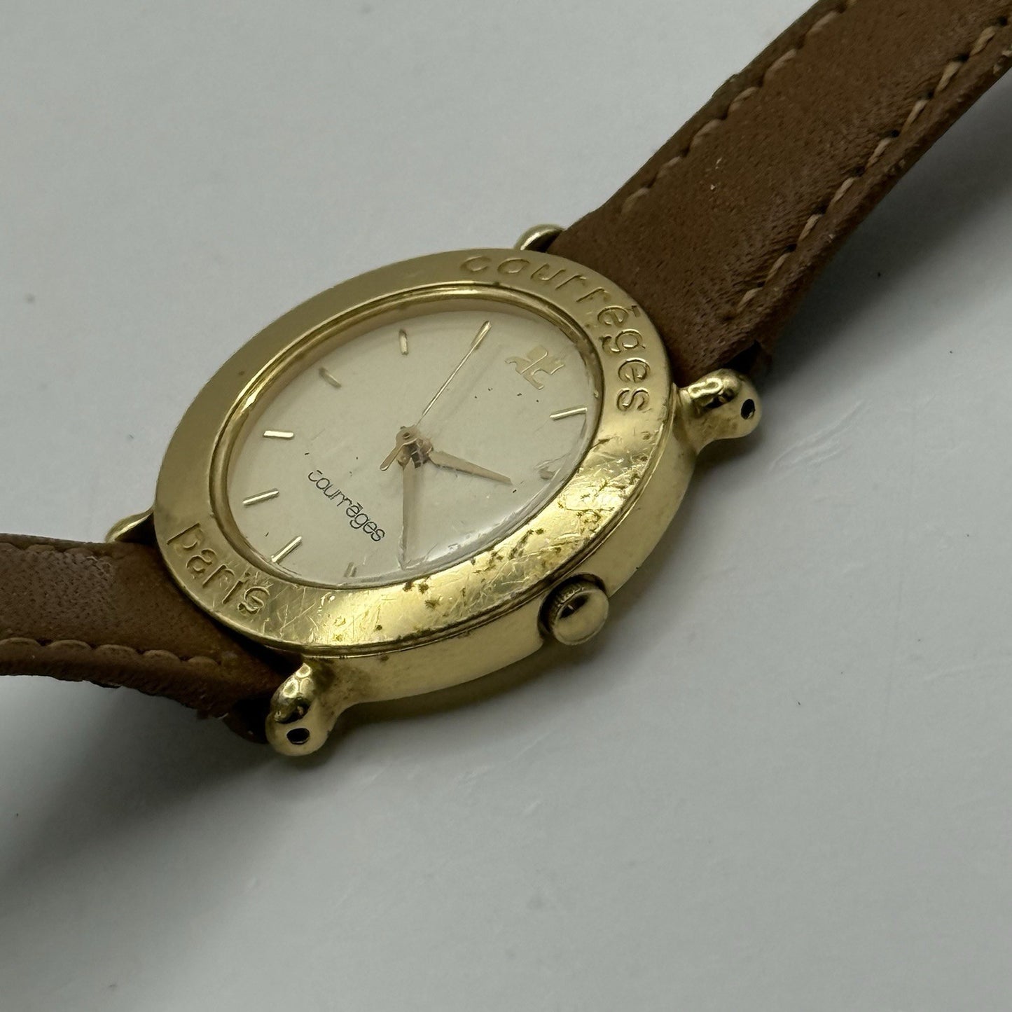 25mm Working Ladies Vintage Courreges Paris 4N01-0220 Gold Plated Quartz Watch